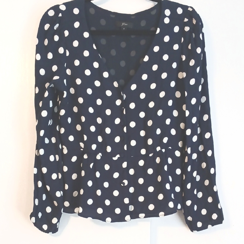 J.Crew "Polka Dot" Dark Blue & White Blouse in Size 4